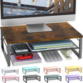 gianotter 2-Tier Metal Monitor Stand Riser, Desk Organizer for Monitor, Office Desk Storage Organizer for Office Supplies (Wood)