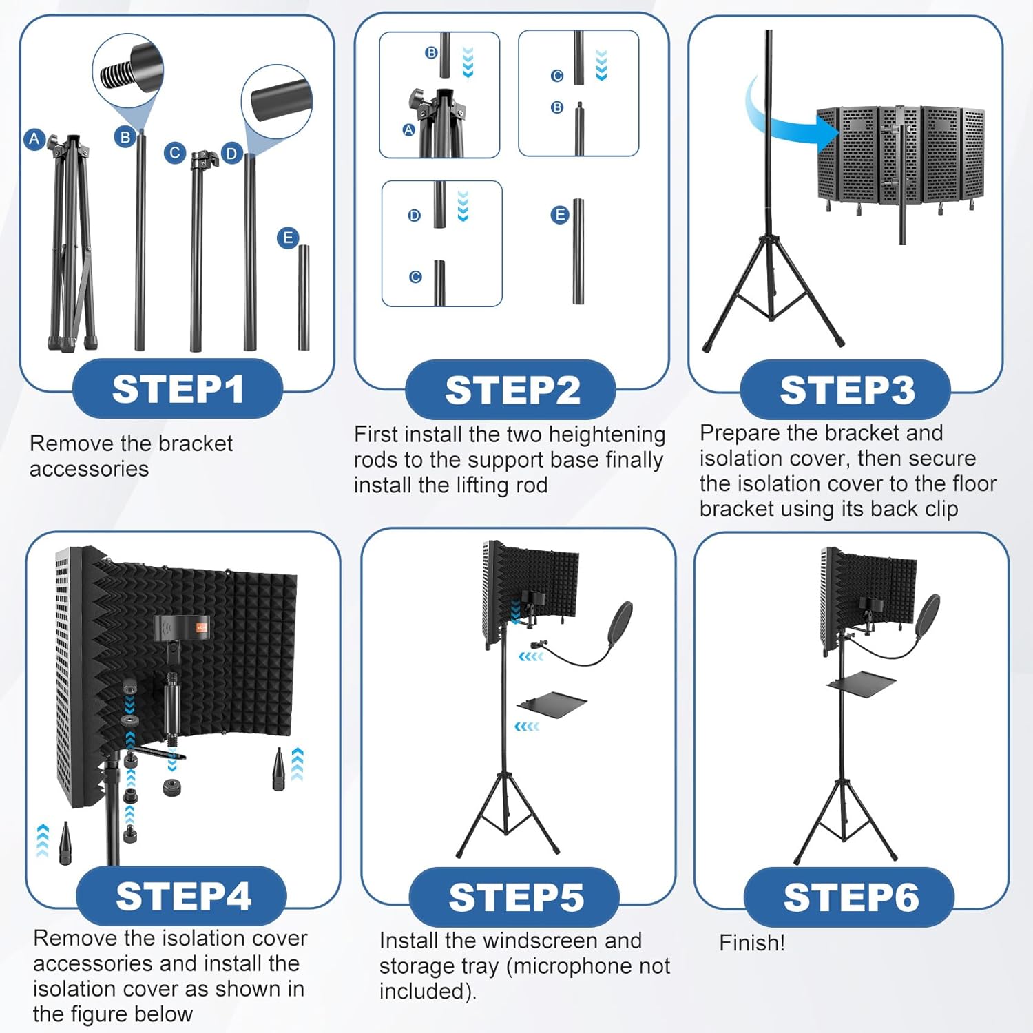 Studio Microphone Stand with Isolation Shield & Pop Filter,5-Sided Tri-Layer microphone isolation shield,Studio Boom Arm Tripod for Crystal Clear Recording,Podcasting,Streaming,Home Studio Equipment