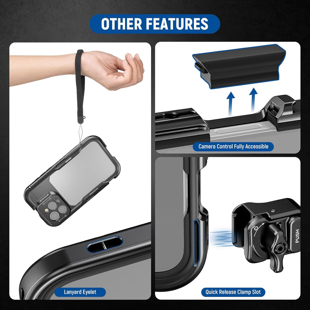 NEEWER 16 Pro Max Cage with Two Quick Release Side Handles, Phone Video Rig Kit with 67mm Filter Adapter, 17mm Lens Mount, T Mount Lens Adapter Compatible with iPhone 16 Pro Max (PA074+PA045E+PA045B)