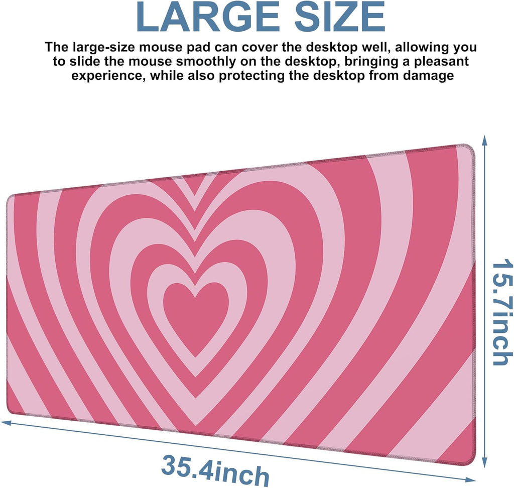 Gaming Desk Pad Large Extra Length Retro Style Hearts Mouse Pad Keyboard Laptop Non-Slip Waterproof with Rubber Base Thick Stitched Edge Mouse Mat for Office Home 35.4 x 15.7 Inches
