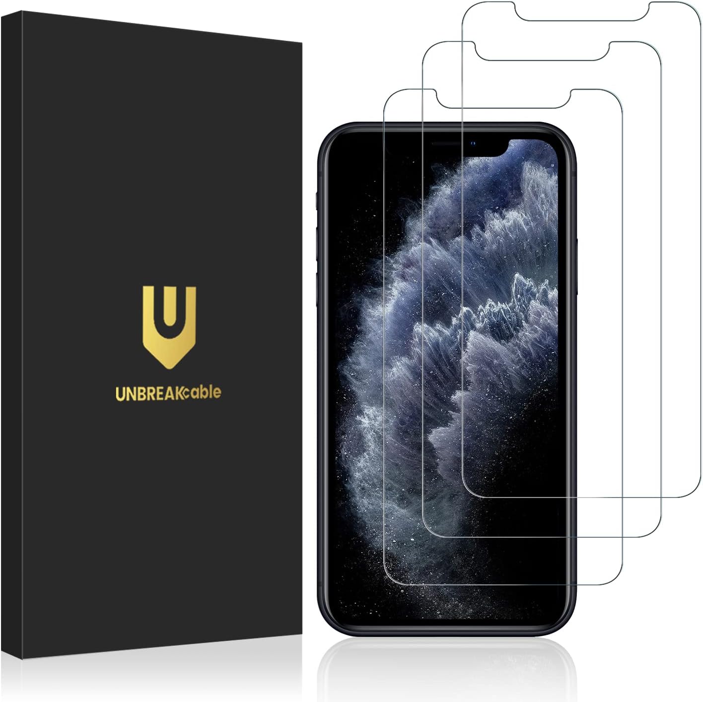 UNBREAKcable 3-Pack Screen Protector for iPhone 11 Pro/XS/X, Double Shatterproof Tempered Glass [Easy Installation Frame] [9H Hardness] [HD Clear] [Case Friendly] for 5.8 Inch
