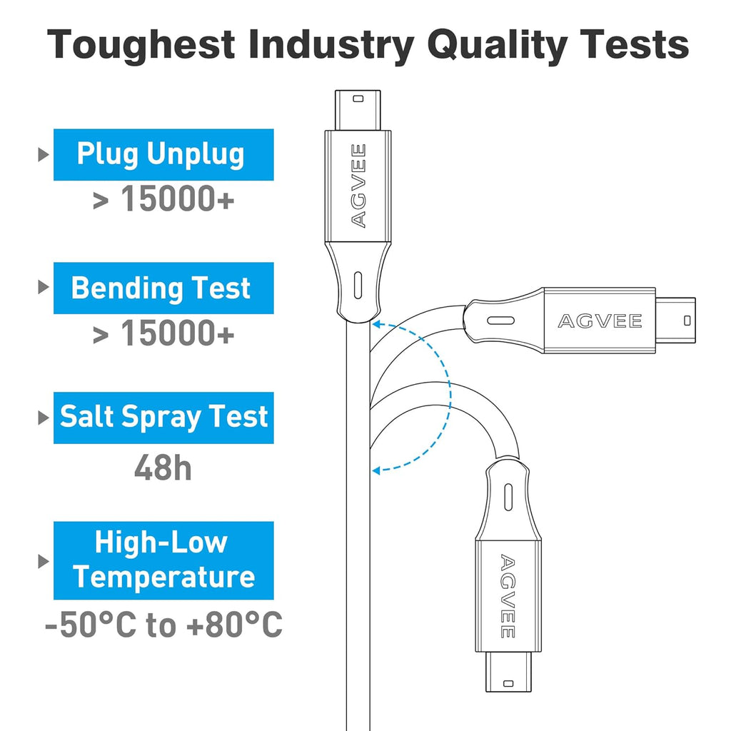 AGVEE 1ft Mini USB Cable, Braided Durable USB-A to Mini-B Charger Charging Cord for TI-84, Garmin GPS, Go-Pro Hero 4 3 2 HD, PS3 Controller, Canon Camera, Blue Yeti Microphone, Black