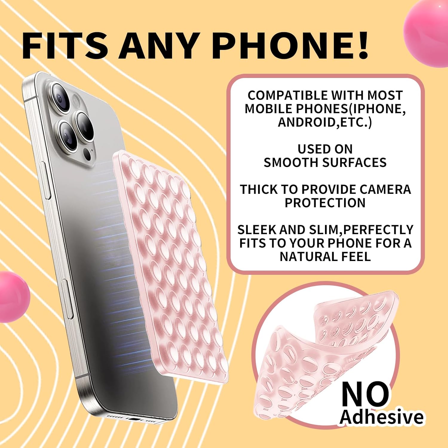 Double Sided Octo Buddy Suction Cup Phone Mount - Silicone Sticky Phone Grip with Higher Suction Power for Effortless Hands-Free Selfies & Videos, Octo Buddies Suction Phone case Suction Grip（pink）