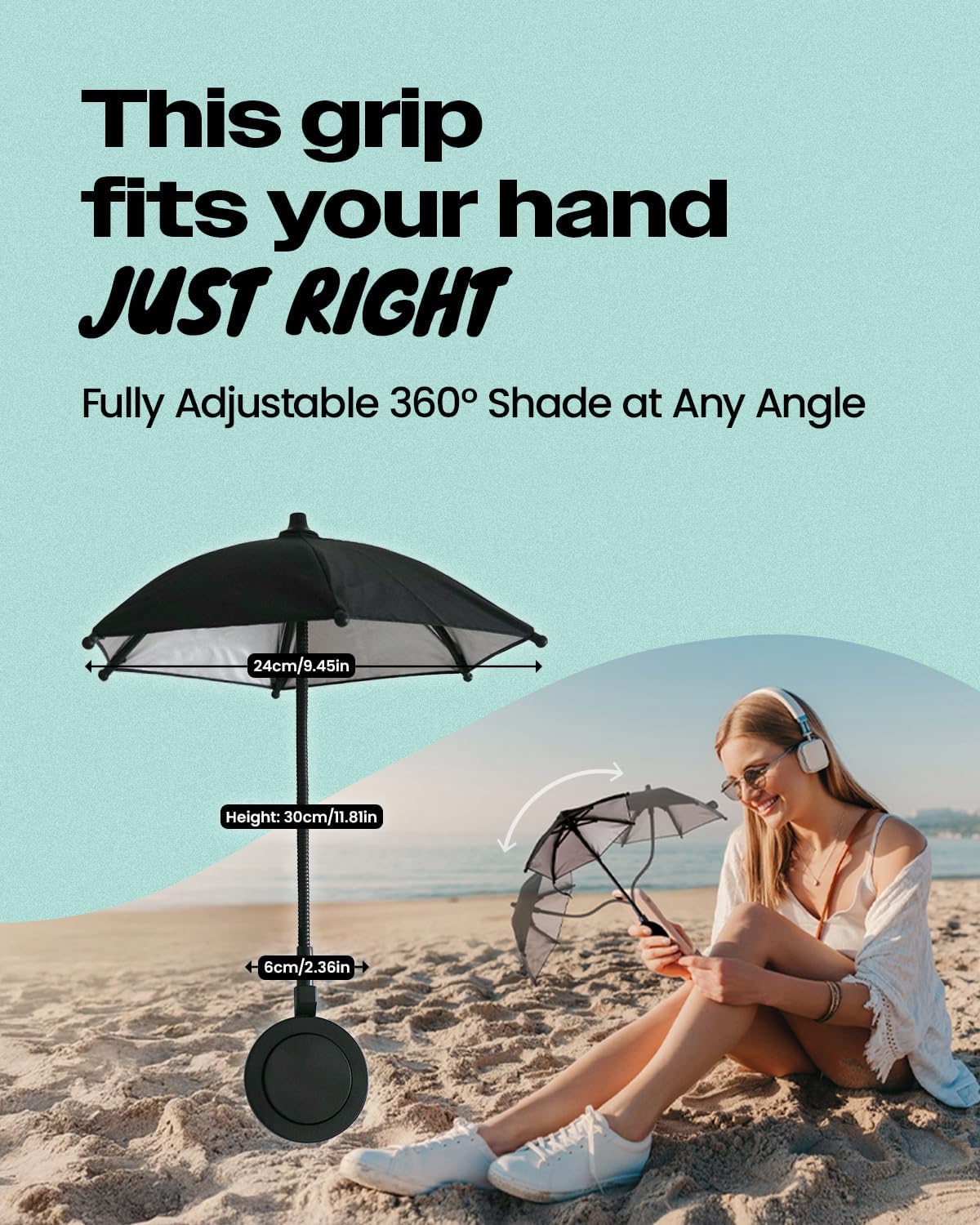 3 in 1 Magnetic Umbrella Sunshade Collapsible Expandable Phone Grip & Stand - Elegant Magsafe Compatible Phone Holder for Secure Grip and Hands-Free Viewing (Sky Blue)