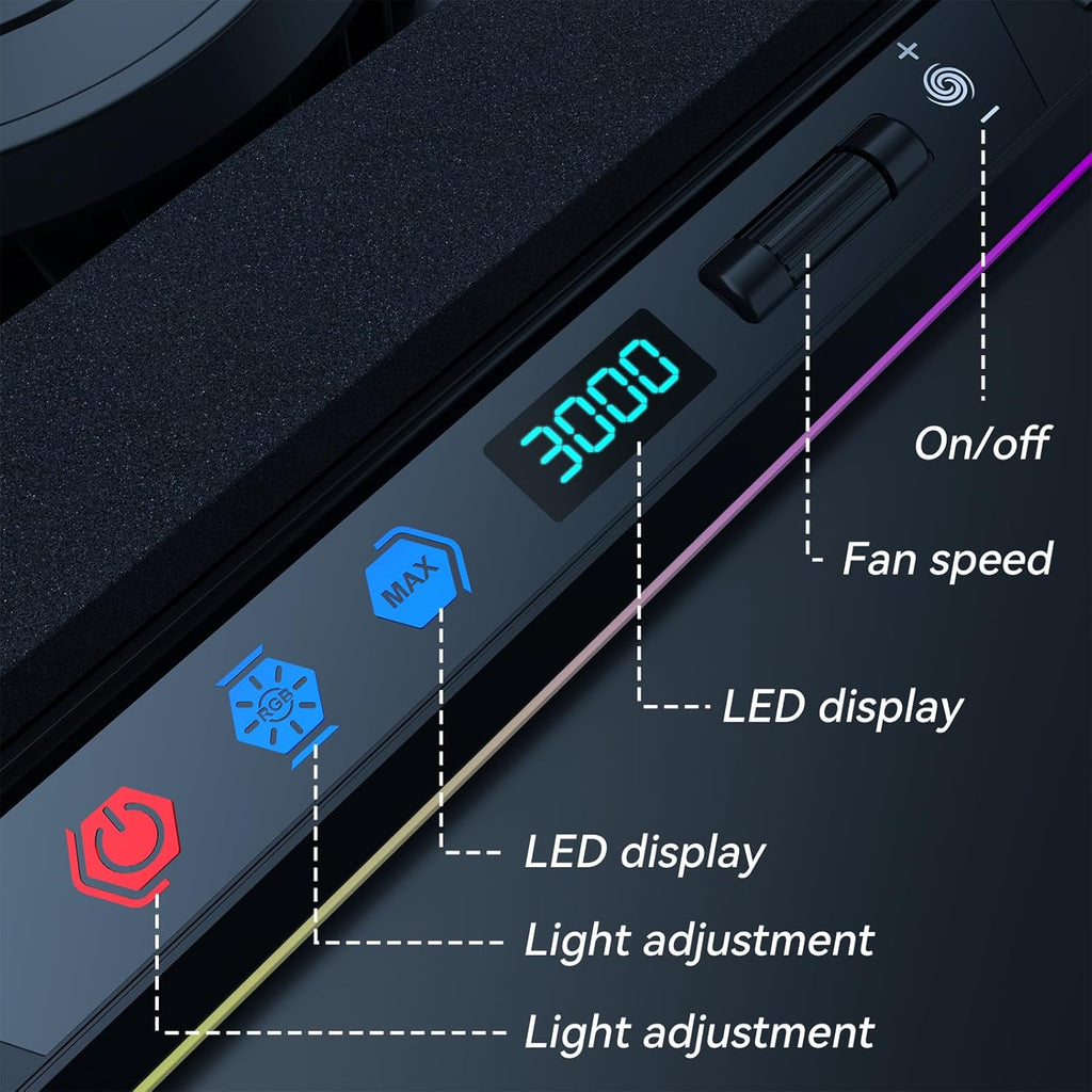 ICE COOREL Gaming Laptop Cooling Pad with Powerful Turbofan, Laptop Fan Cooling Pad for Laptop 15-21 Inches, RGB Laptop Cooler Stand with 8 Height Adjustable, Infinitely Variable Speed, LCD Screen