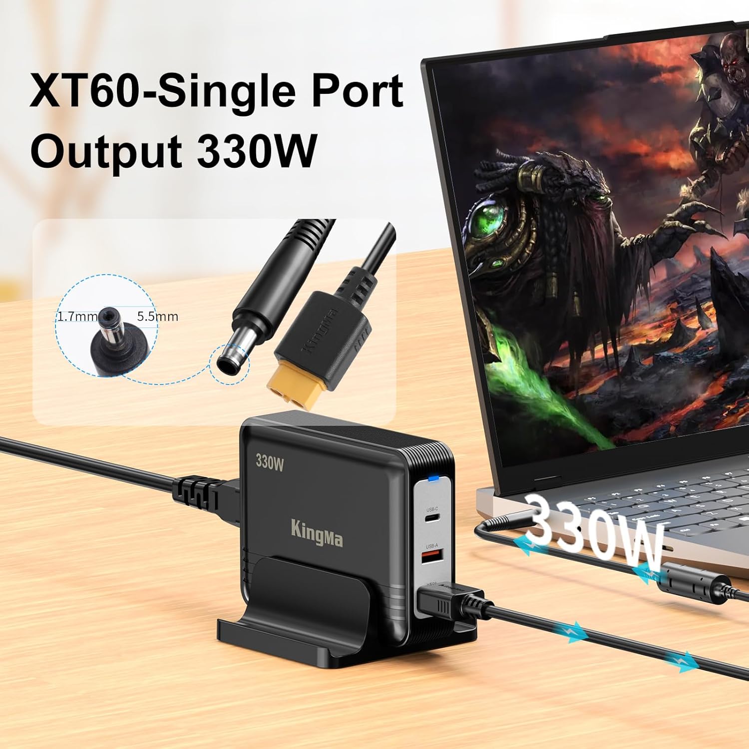 330W Acer Predator GaN Laptop Charger, PD 3.0 Fast (20V/16.5A) Charging Adapter for Gaming & Engineering Laptops with 55/17mm Cable Compatible with Predator Helios 300/500 Nitro 5/16 PH317-55/PH16-71