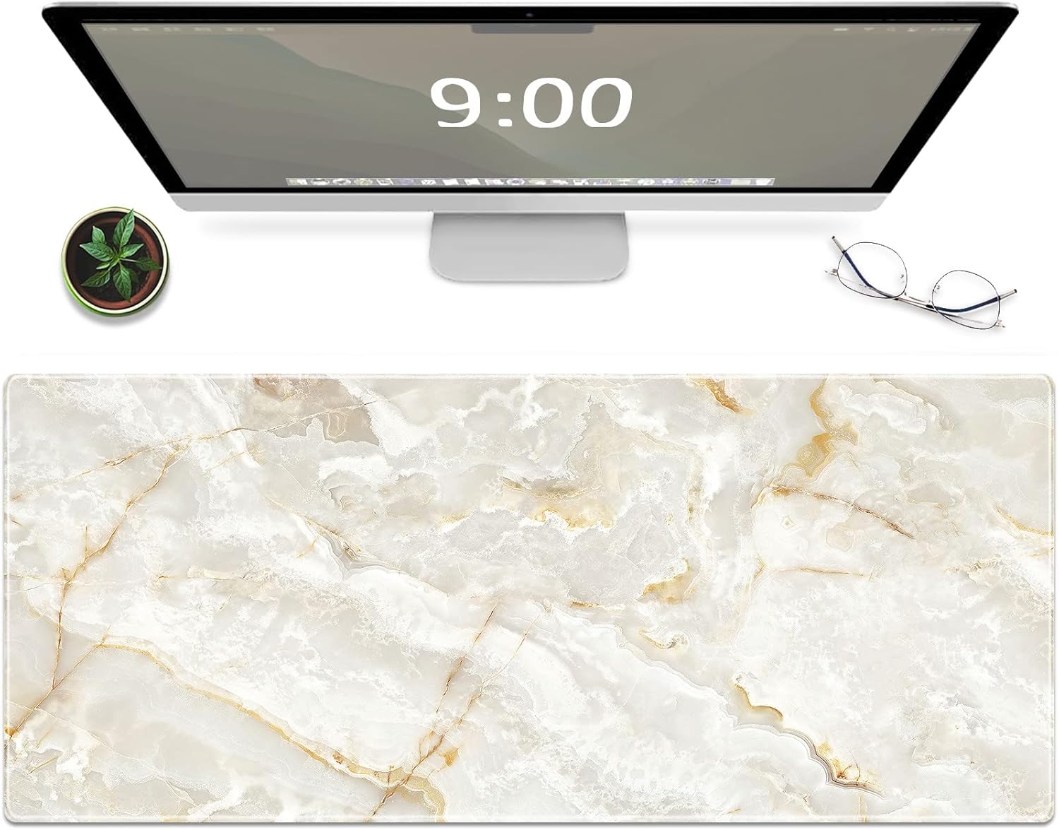 Galdas Large Mouse Pad Marble Pattern XXL XL Large Mouse Pad Mat Long Extended Mousepad Desk Pad Non-Slip Rubber Mice Pads Stitched Edges Thin Pad (31.5x11.8x0.12“)