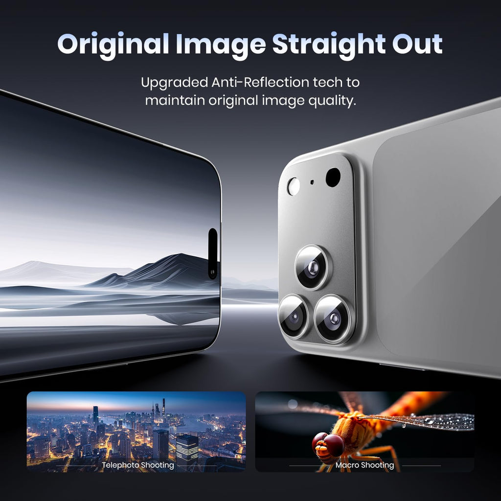 Hoerrye for iPhone 17 Pro Camera Lens Protector - [12FT Shatterproof Military Grade] [Strong Adsorption] Metal Top 9H+ Tempered Glass Camera Screen Full Protective Cover Case Friendly,Silver