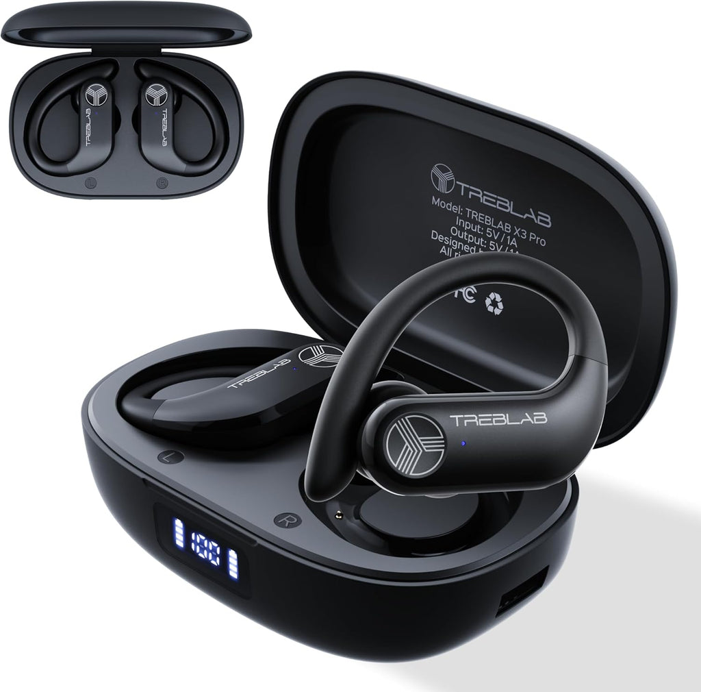 TREBLAB X3 Pro - Ultra Comfortable Earhooks, Pure-HD Sound, Punchy Bass, 145H Battery, Waterproof & Sweatproof Bluetooth Earbuds, Mics for Calls, True Wireless Ear Buds for Sports Workout Running