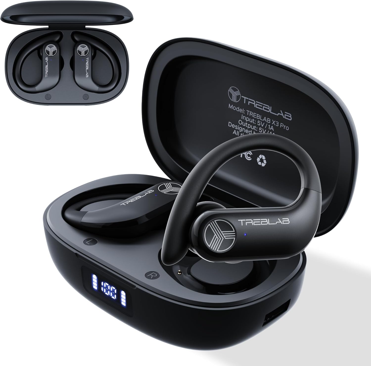 TREBLAB X3 Pro - Ultra Comfortable Earhooks, Pure-HD Sound, Punchy Bass, 145H Battery, Waterproof & Sweatproof Bluetooth Earbuds, Mics for Calls, True Wireless Ear Buds for Sports Workout Running