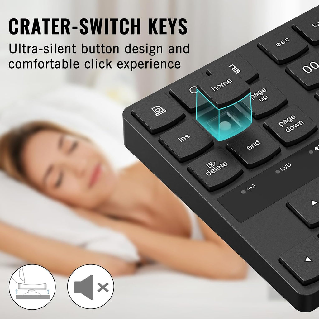 RaceGT Wireless Number Pad, Numeric Keypad Ultra-Silent Rechargeable 2.4G 35 Keys for Laptop,Desktop,PC, Notebook