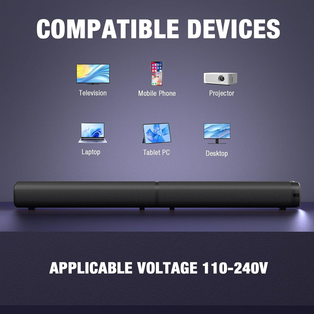 Sound Bar, 100W Sound Bar for Smart TV, Bluetooth 5.3 Soundbar, 2 in 1 Detachable Home Speaker Bass Effect, Home Theater Surround Sound, ARC/Optical/AUX/USB Connections, for TV/PC/Projectors