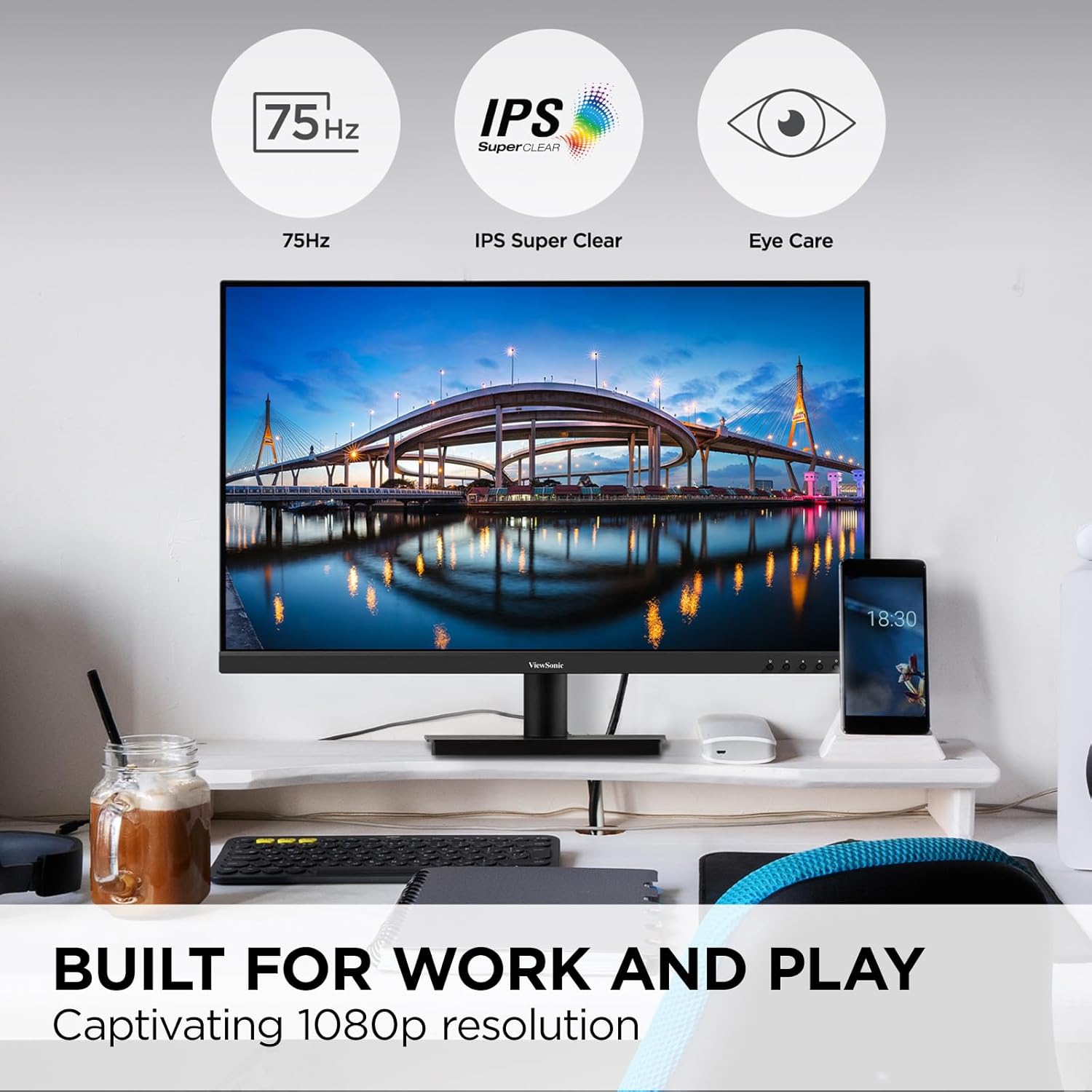 ViewSonic VA3209M 32 Inch IPS Full HD 1080p Monitor with Thin Bezels, 75Hz, Eye Care, HDMI, VGA Inputs for Home and Office