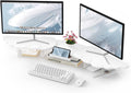 Dual Monitor Stand Riser, Wing-Shaped Sturdy Desktop Wood Stand for 2 Monitors, White Riser for Laptop, PC, Computer