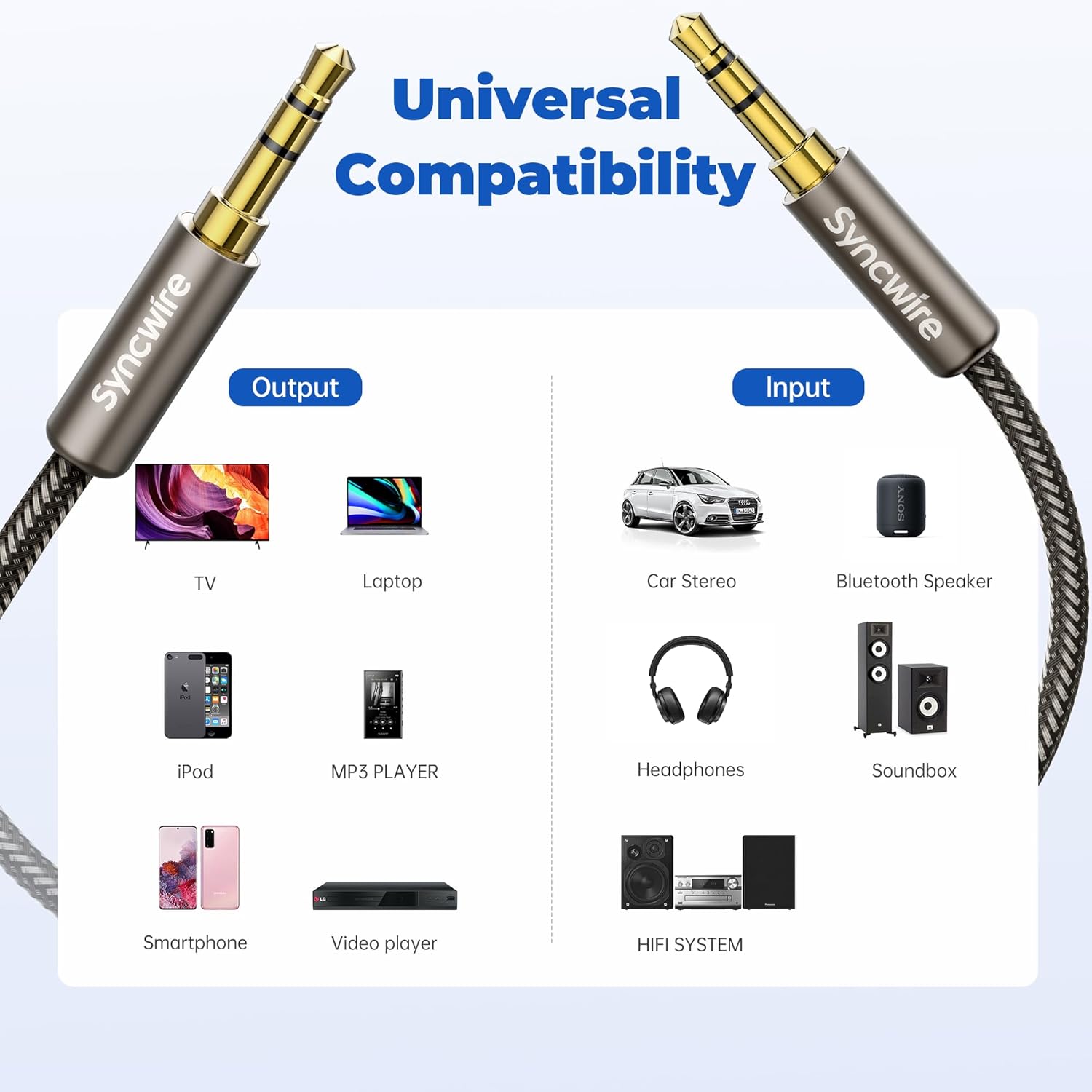 SYNCWIRE 3.5mm Nylon Braided Aux Cable (6.6ft/2m,Hi-Fi Sound), Audio Auxiliary Input Adapter Male to Male Cord for Headphones, Car, Home Stereos, Speaker, iPhone, iPad, iPod, Echo & More – Gold Brown