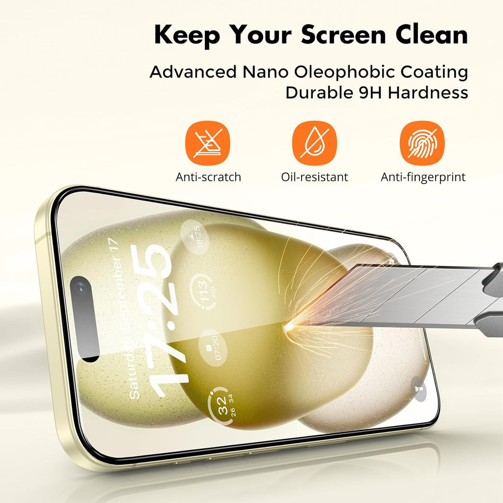 UNBREAKcable 2-Pack Screen Protector for iPhone 16 / iPhone 15, Double Shatterproof Tempered Glass [Easy Installation] [9H Hardness] [99.99% HD Clear] [Case Friendly] for iPhone 6.1 inch