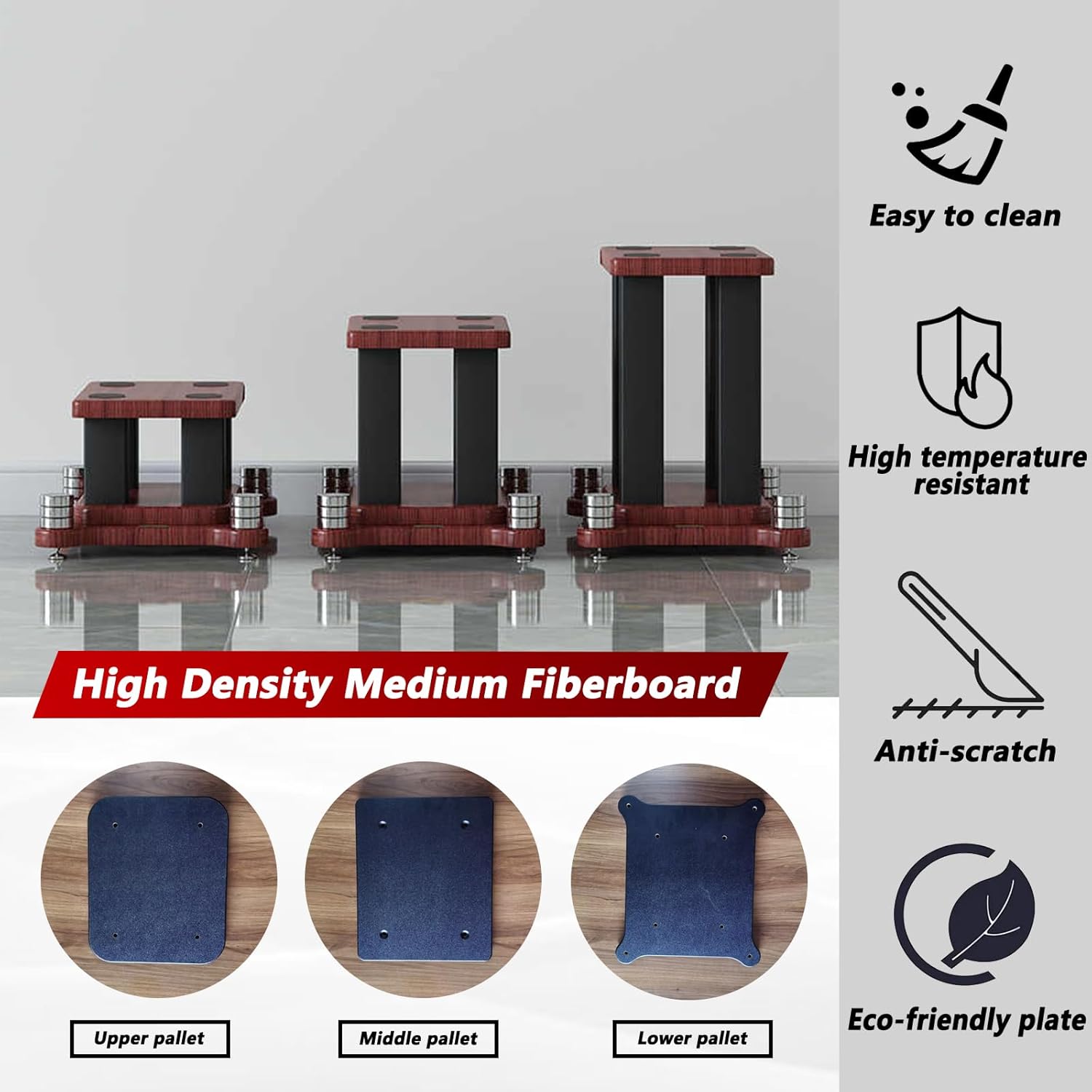 A Pair of Universal Speaker Stands, Heavy Duty Speaker Stands Holds Bookshelf Speaker Satellite Speaker Large Speaker, Vibration-Absorbing MDF Design, Holds 88lbs Speaker (Teak, 30cm/11.8in)