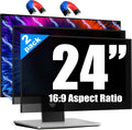 Magnetic 2 Pack Invisible Hidden Design Computer Privacy Screen Filter 24 Inch for Frameless Monitor 16:9 Aspect Ratio, Removable Anti Glare Blue Light Protector, Double Sided Reversible Eye Care Film