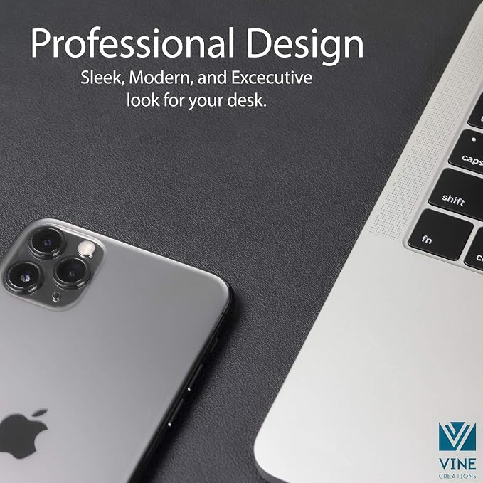 Leather Desk Pad 36" x 20", Vine Creations Office Desk Mat Waterproof Black - Image 3