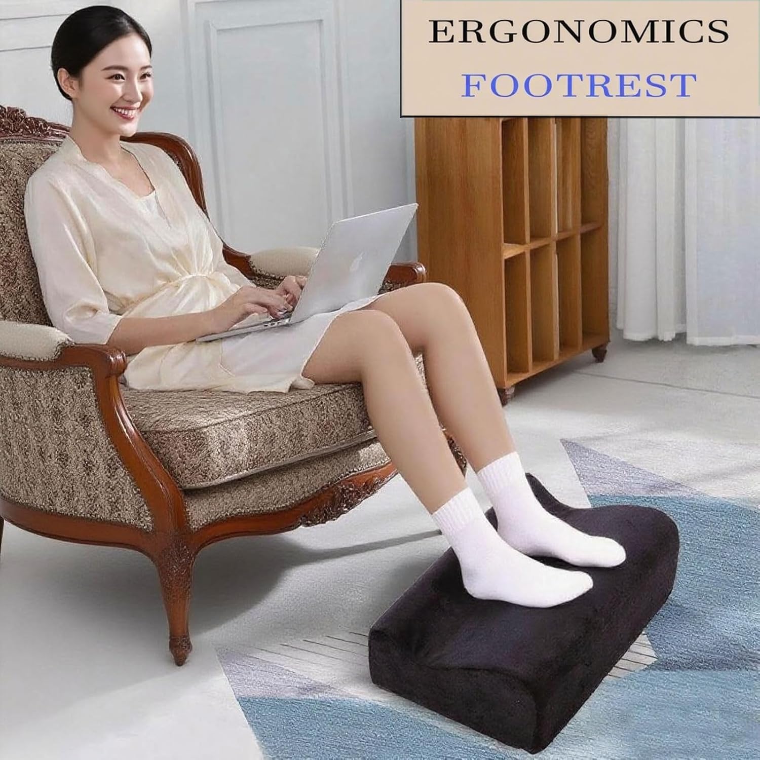 Foot Rest for Under Desk at Work, Ergonomic Under Desk Footrest with Washable Cover, Memory Foam Foot Stool for Office Chair & Gaming Chair, Back & Hip Pain Relief, Black