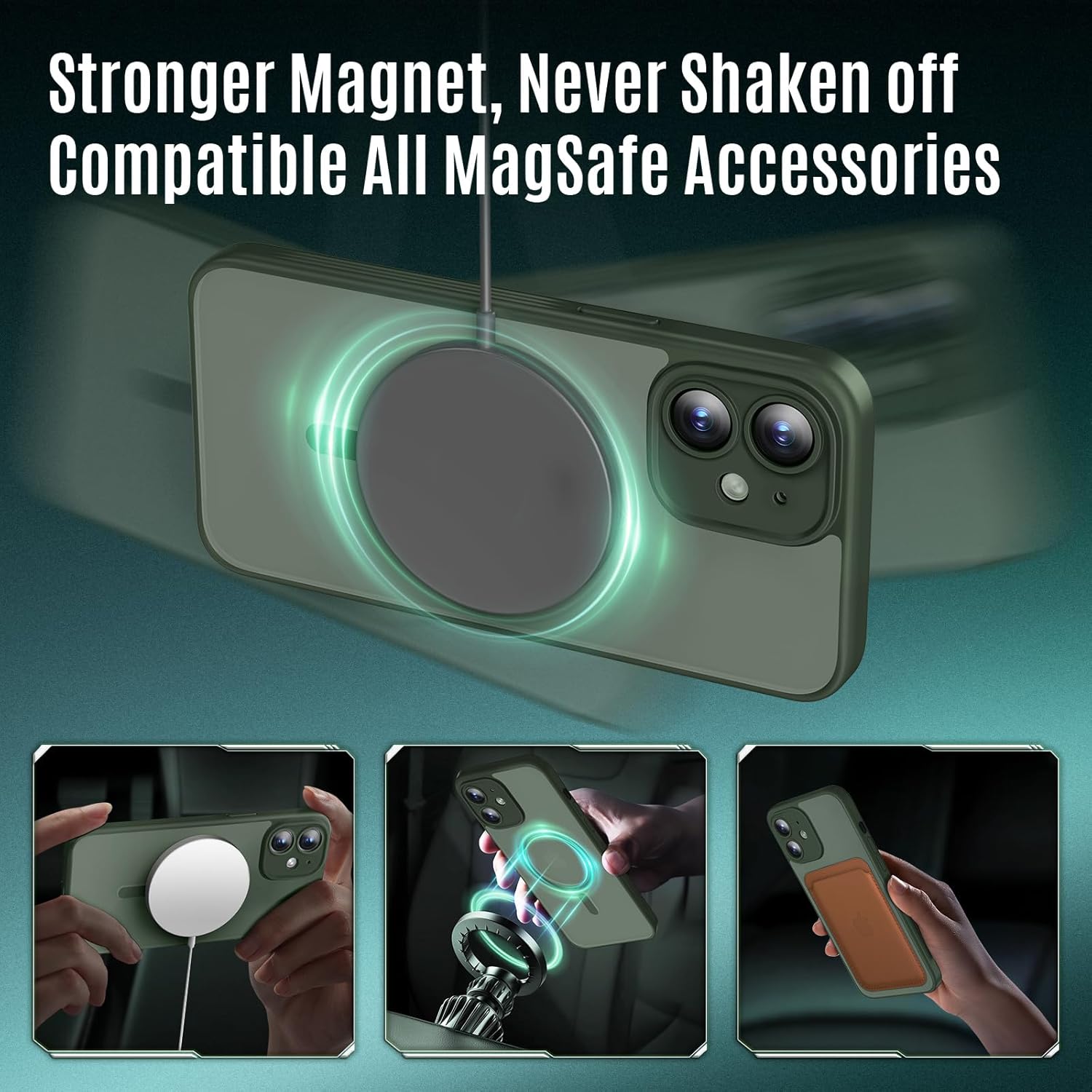 Designed for iPhone 12 Case, Compatible with MagSafe, with Privacy Screen Protectors X2, [Camera Protection] [15FT Military Drop Protection] Shockproof Phone Case, 6.1", Alpine Green