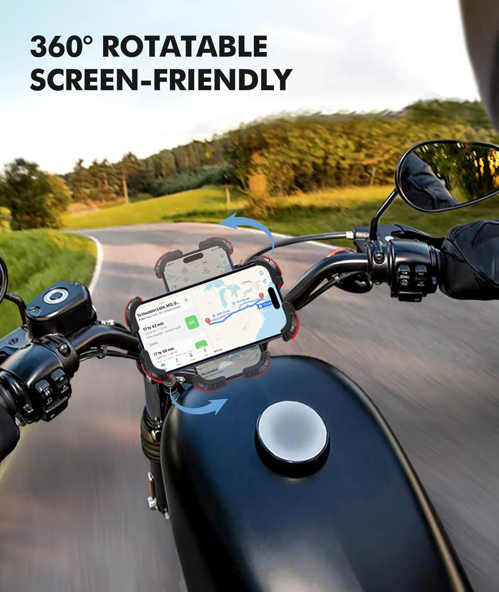 Motorcycle Phone Mount, Upgrade Bike Phone Mount [1s Lock][Secure Protection], 360° Rotatable Phone Holder for Mountain Bike/ATV/Scooter Handlebar, Compatible with iPhone/Samsung 4.7-6.7" (Red)