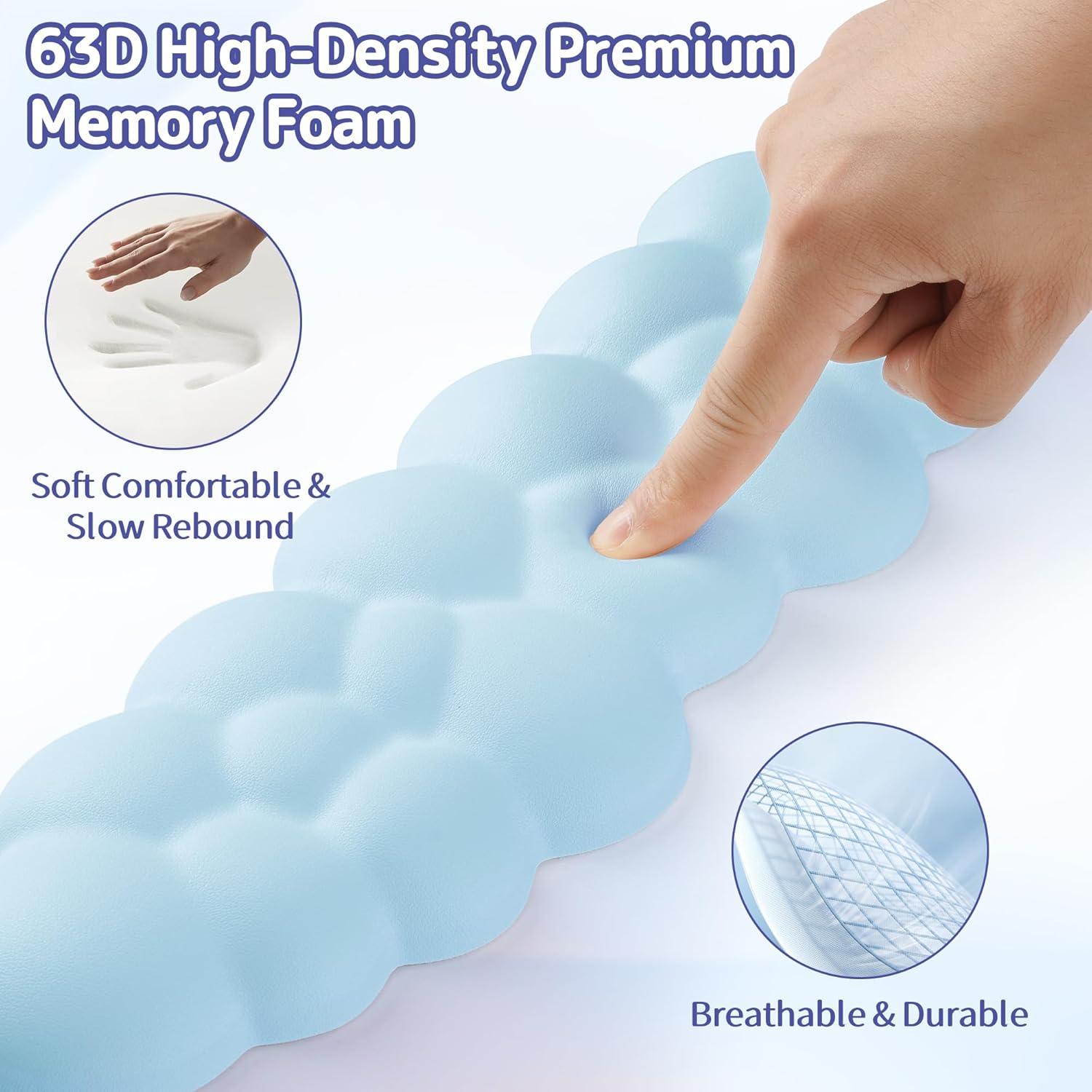 Cloud Wrist Rest Keyboard, Cloud Keyboard Wrist Pad Set with PU Leather Memory Foam, Cute Arm Rest for Palm Support, PC/Gaming Desk Accessories/Office Setup/Computer Hand Cushion - Blue