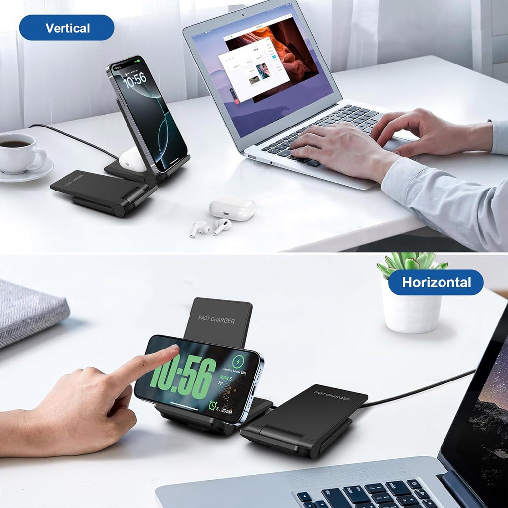 PDKUAI 2 in 1 Wireless Charger,[New Update] 25W Foldable Wireless Charging Station for iPhone 16/16 Pro/15/14/13/12/11/8/Airpods,Dual 15W Fast Dual Induction Charge Stand for Samsung Galaxy/Buds3