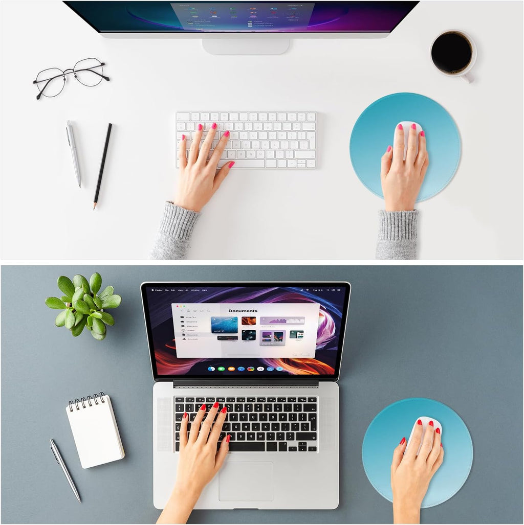 ITNRSIIET Mouse Pad Non-Slip Rubber Base Smooth Surface Stitched Edges Waterproof Durable Compatible with All Mice for Office & Gaming, Desk Accessory, Diameter 8.7 inch, Aqua Gradient