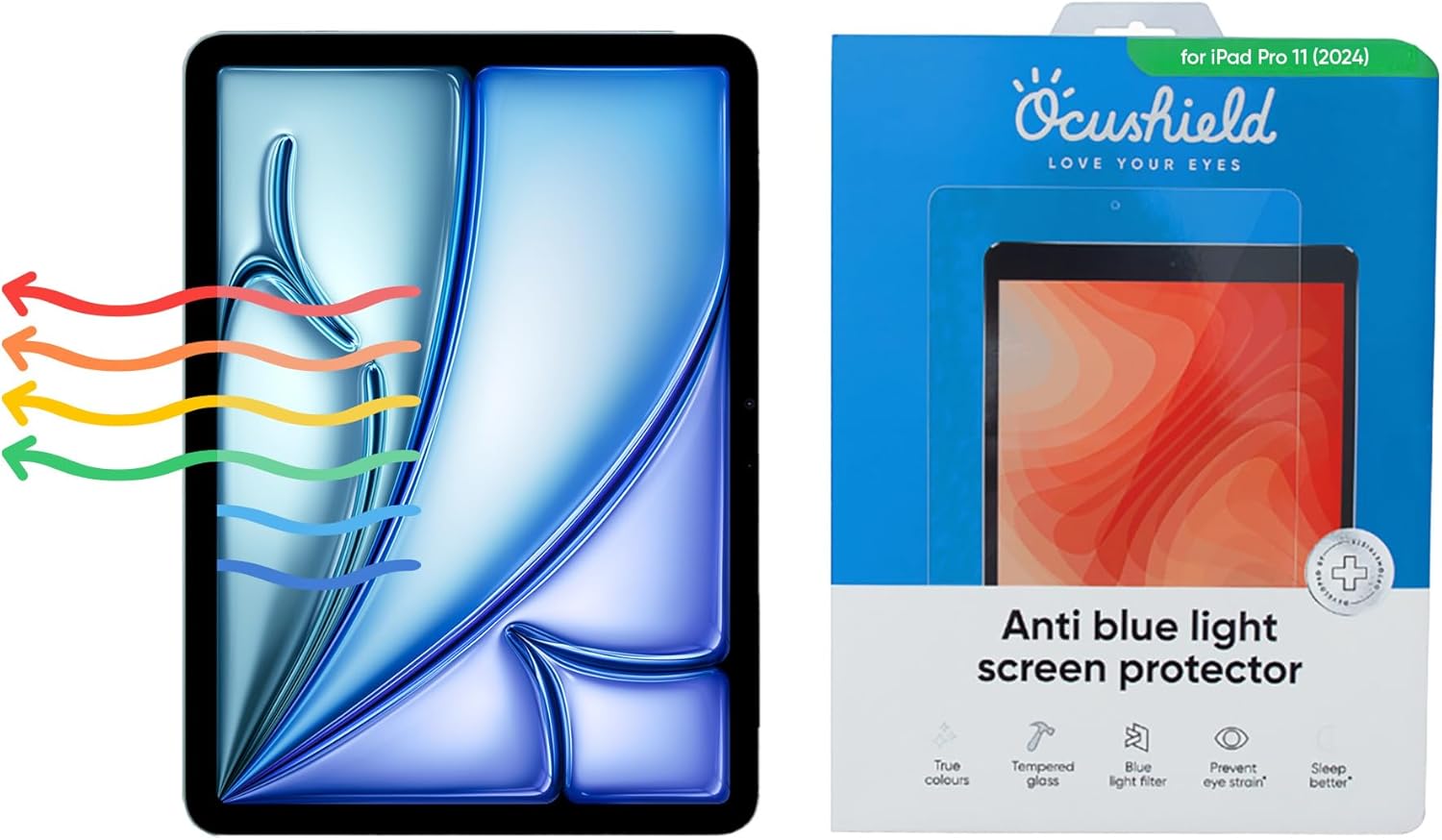 Ocushield Anti Blue Light Tempered Glass Screen Protector for Apple iPad Air 11" (2024 & 2025) - Blue Light Filter for iPad - Anti Glare - Protect Your Eyes & Improve Sleep