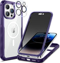 seacosmo for iPhone 14 Pro Case, Full Body Bumper with Built-in 9H Tempered Glass Privacy Screen Protector and Camera Lens Protector, Compatible with MagSafe, Shockproof Phone Case, 6.1", Purple