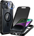 seacosmo for iPhone 14 Plus Case, Full Body Bumper with Built-in 9H Tempered Glass Privacy Screen Protector and Camera Lens Protector, Compatible with MagSafe, Shockproof Phone Cover, 6.7", Black