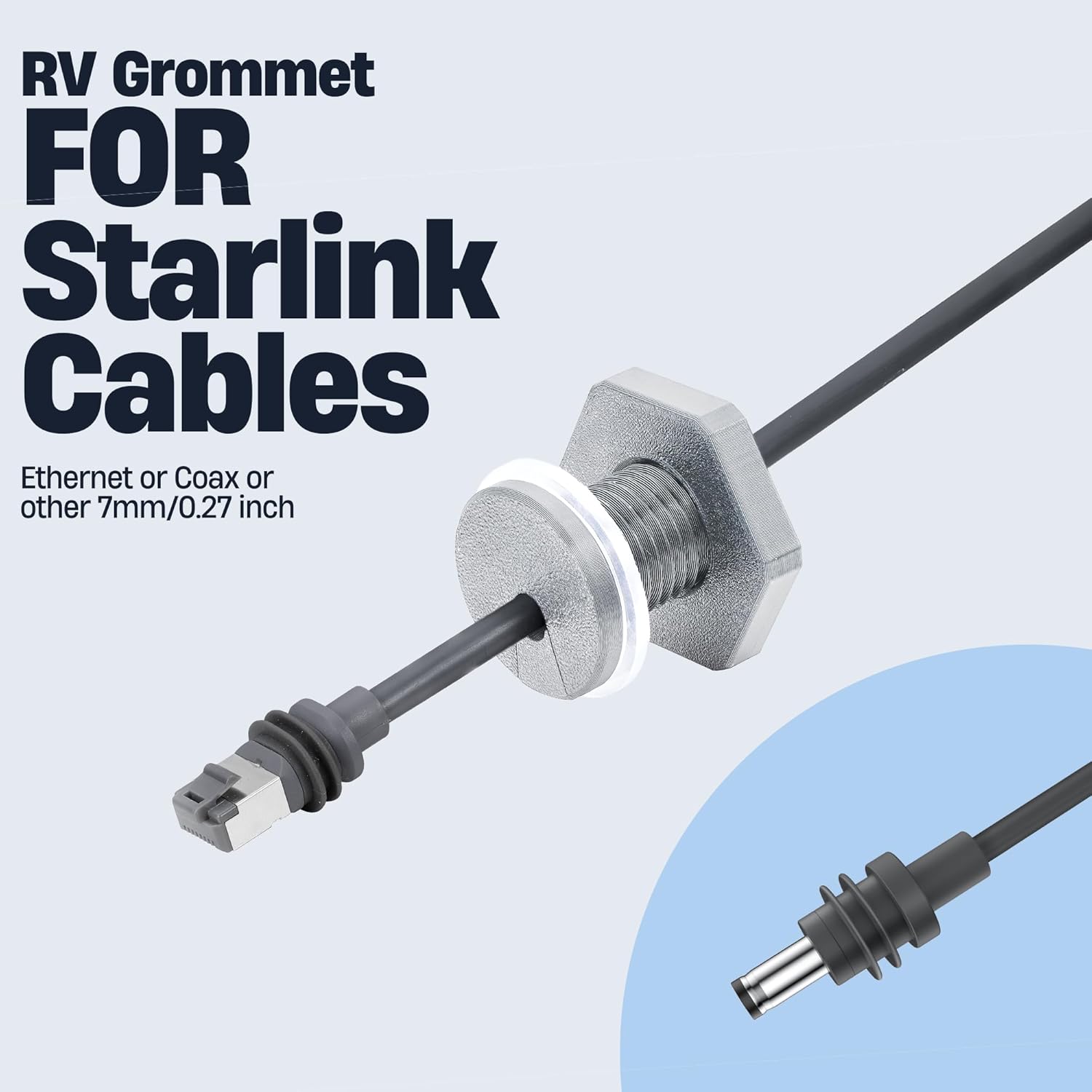 RV Cable Passthrough for Starlink mini, RV Cable Grommet Compatible with Starlink, Ethernet, Coax, Water-Resistant and Anti-Drop RV Cable Routing(Gray)