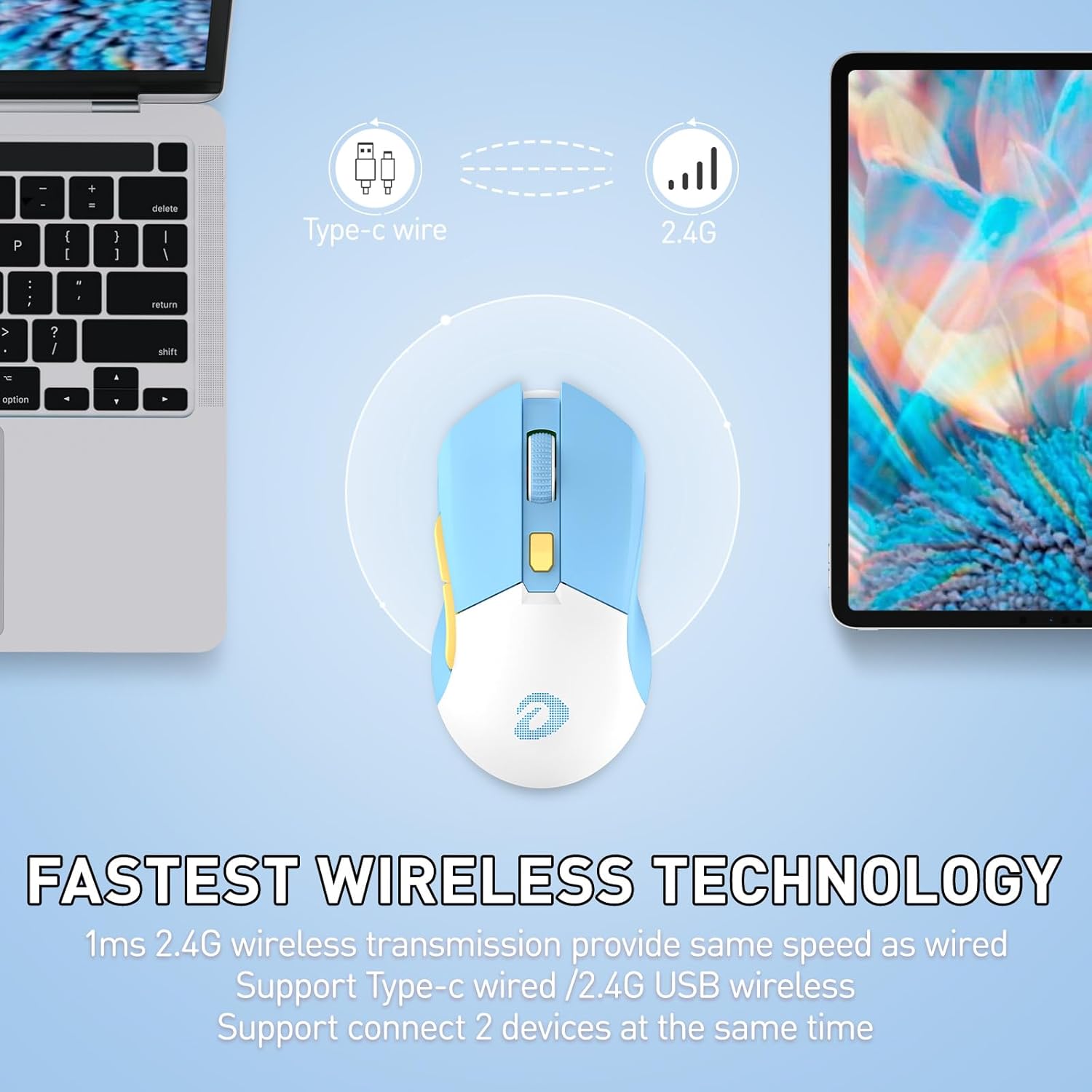 DAREU EM901X Wireless Gaming Mouse with Charging Dock Rechargeable RGB,12K DPI,7 Programmable Buttons High-Precision Sensor [300IPS] [1000Hz] for PC Notebook Mac