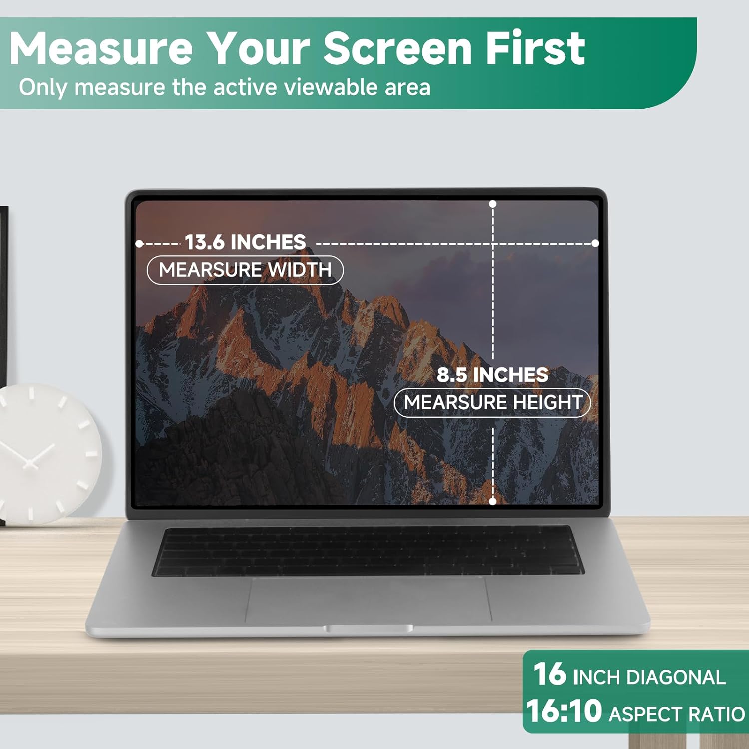 Nano-Suction Laptop Privacy Screen 16 Inch 16:10, Removale Screen Privacy Shield for Laptop, Anti Glare, Anti Bule Light, Screen Protector for Lenovo HP Dell Acer Asus Thinkpad