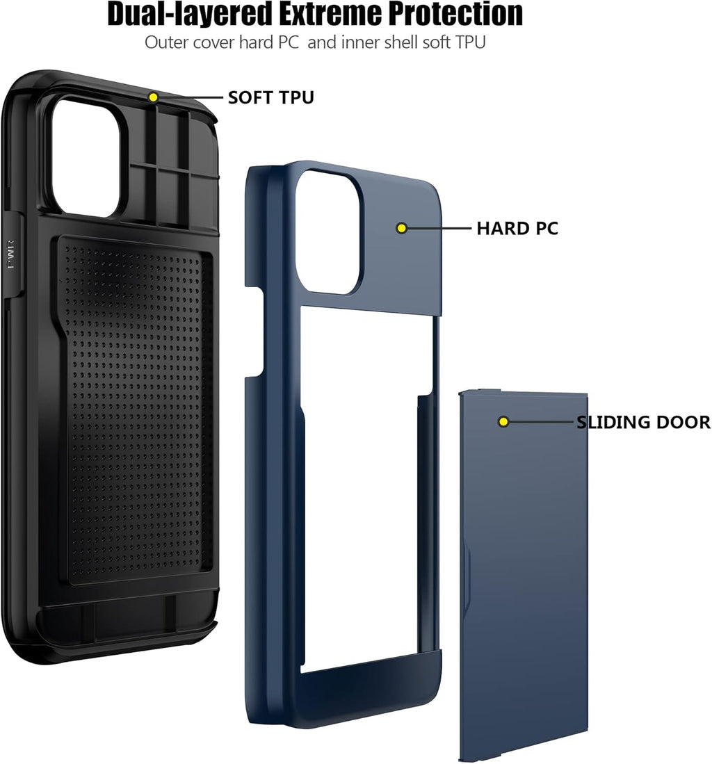 Nvollnoe for iPhone 11 Case with Card Holder Heavy Duty Protective Dual Layer Shockproof Hidden Card Slot Slim Wallet Cover for iPhone 11 for Men&Women(Blue)