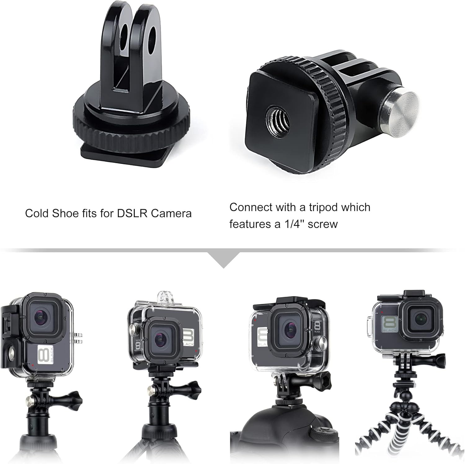 Waterproof Case for GoPro Hero 8 Black with 4-Pack Dive Filter, 60M Underwater Diving Housing Case with Red, Light Red, Magenta, Close-up Filters for GoPro Hero 8 Black Camera
