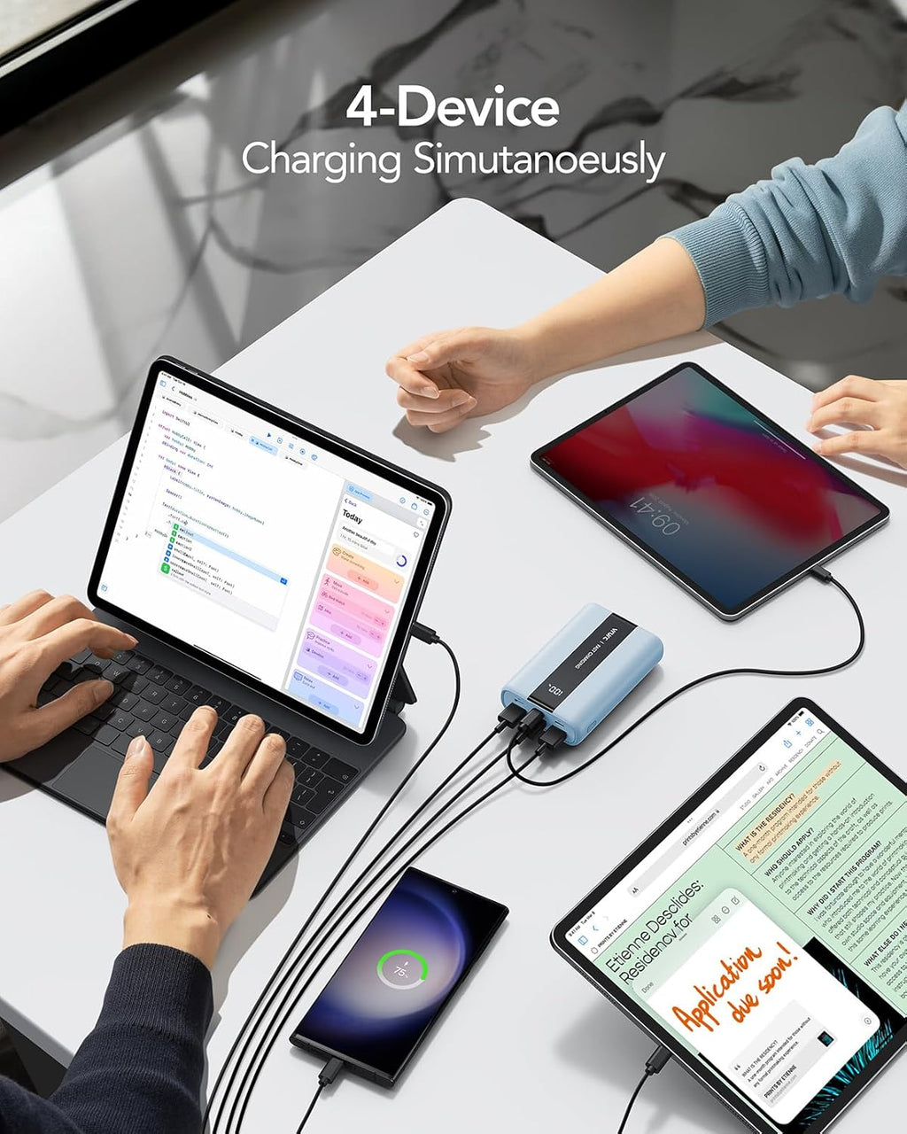 VRURC Power Bank,Small Portable Charger 20000mAh,22.5W Fast Charging, Compact Travel Essential Battery Pack with LED Display, 4 Outputs Compatible with iPhone 16/15/14/13, Samsung, Android,etc-Blue