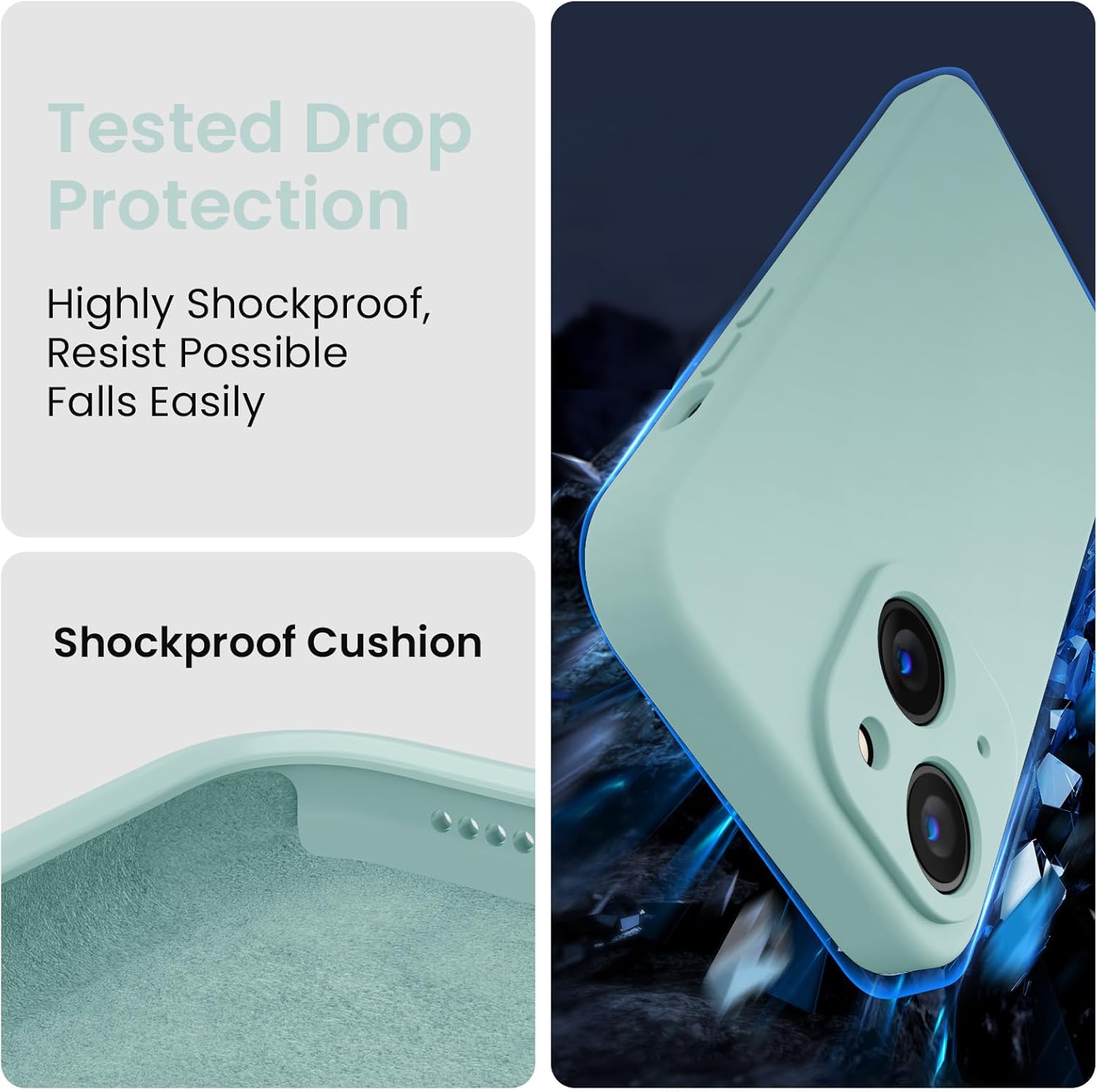 FireNova Designed for iPhone 14 Case, Silicone Upgraded [Camera Protection] Phone Case with [2 Screen Protectors], Soft Anti-Scratch Microfiber Lining Inside, 6.1 inch, Mint Green
