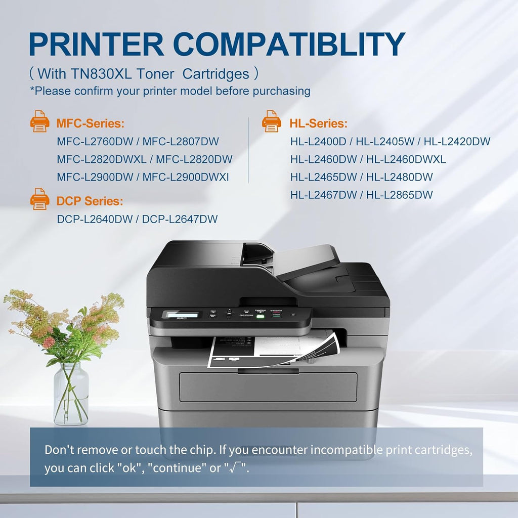 TN830XL Toner Cartridge Replacement for Brother TN830XL TN-830 TN830 TN 830 Toner Work with HL-L2460DW DCP-L2640DW HL-L2480DW HL-L2400D HL-L2405W MFC-L2820DW Printers (2 Black)