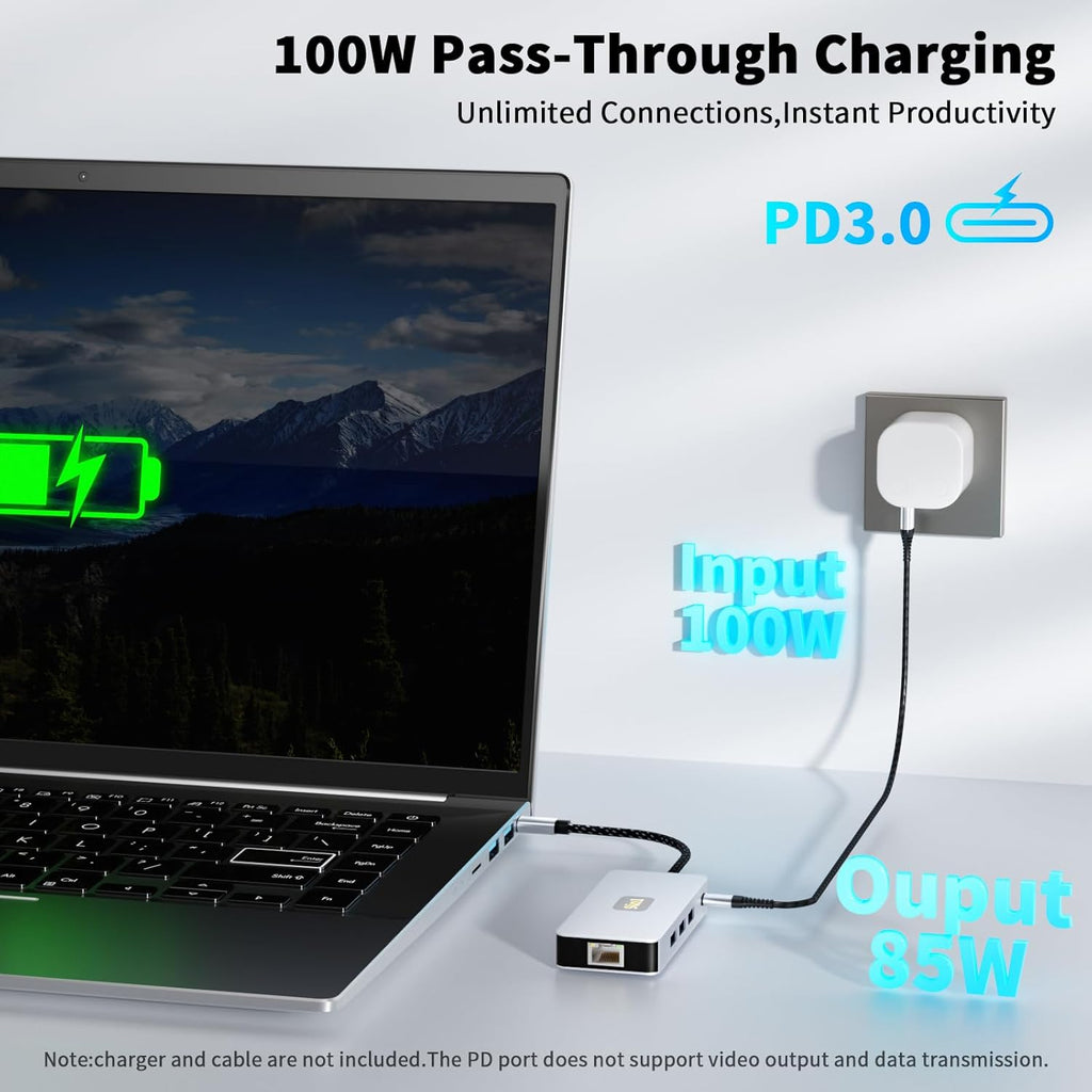 USB C Hub, 9 in 1 USB C to 4K@60HZ HDMI Multiport Adapter, RJ45 Gigabit Ethernet, 3 USB 3.0 Ports, SD/TF Card Reader, PD 100W, Desigend for MacBook Pro Air HP XPS and Other Type C Devices