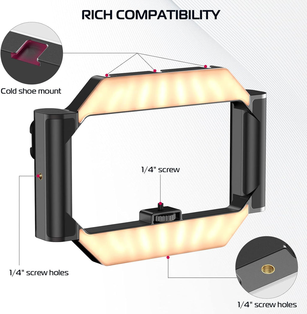 ULANZI Smartphone Video Rig with Light, U-Rig Light Cell Phone Handheld Stabilizer with Ring Light 2500K-9000K CRI 90+ for Filmmaking Live Steam YouTube Video Recording, with 5000mAh Build-in Battery