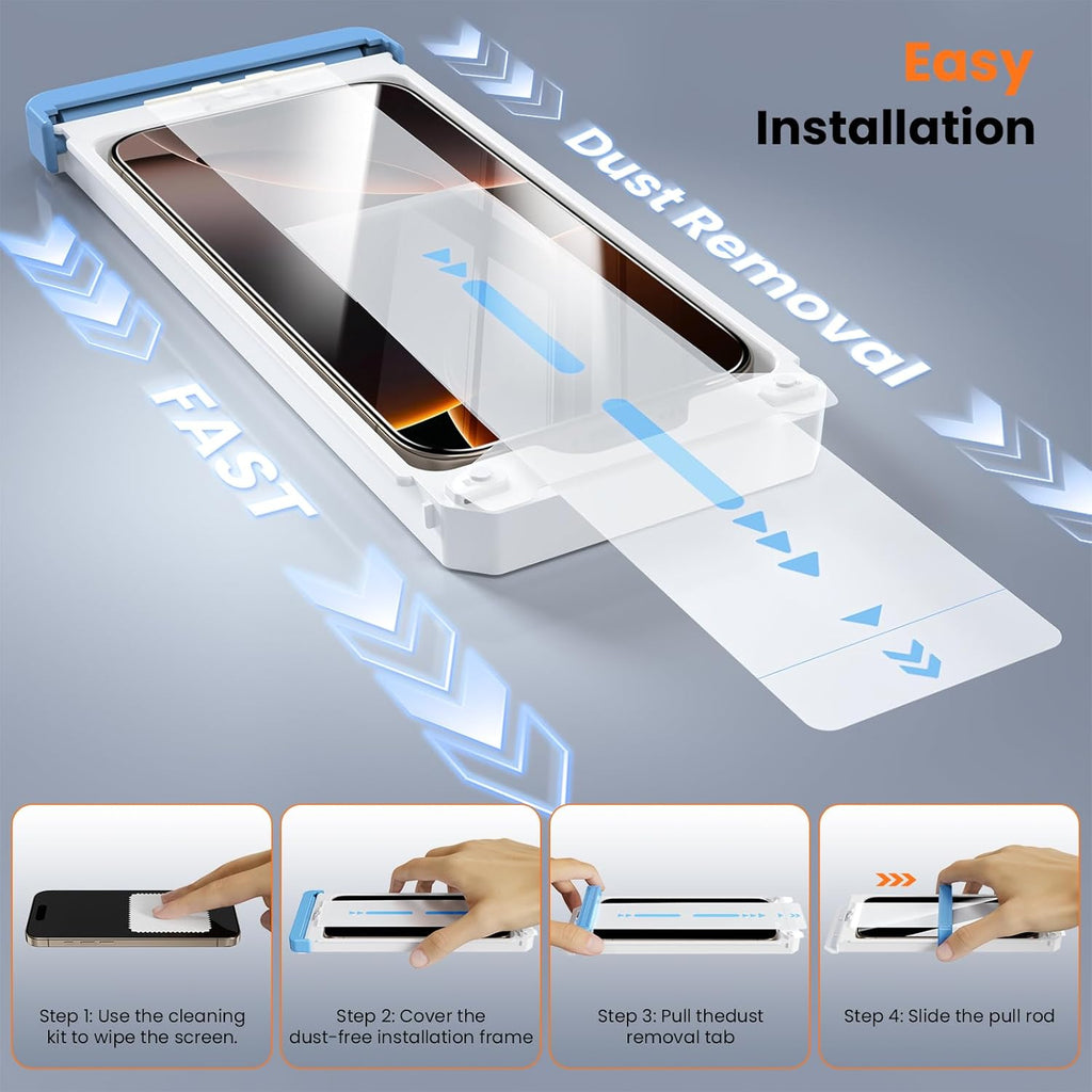 Screen Protector for iPhone 15Plus/16Plus/14Pro Max Military Grade Tempered Glass Auto-Alignment OneTouch Kit Cell Phone Accessories Bubble Free Case Friendly Auto Dust-Removal Easy Install [1 Pack]
