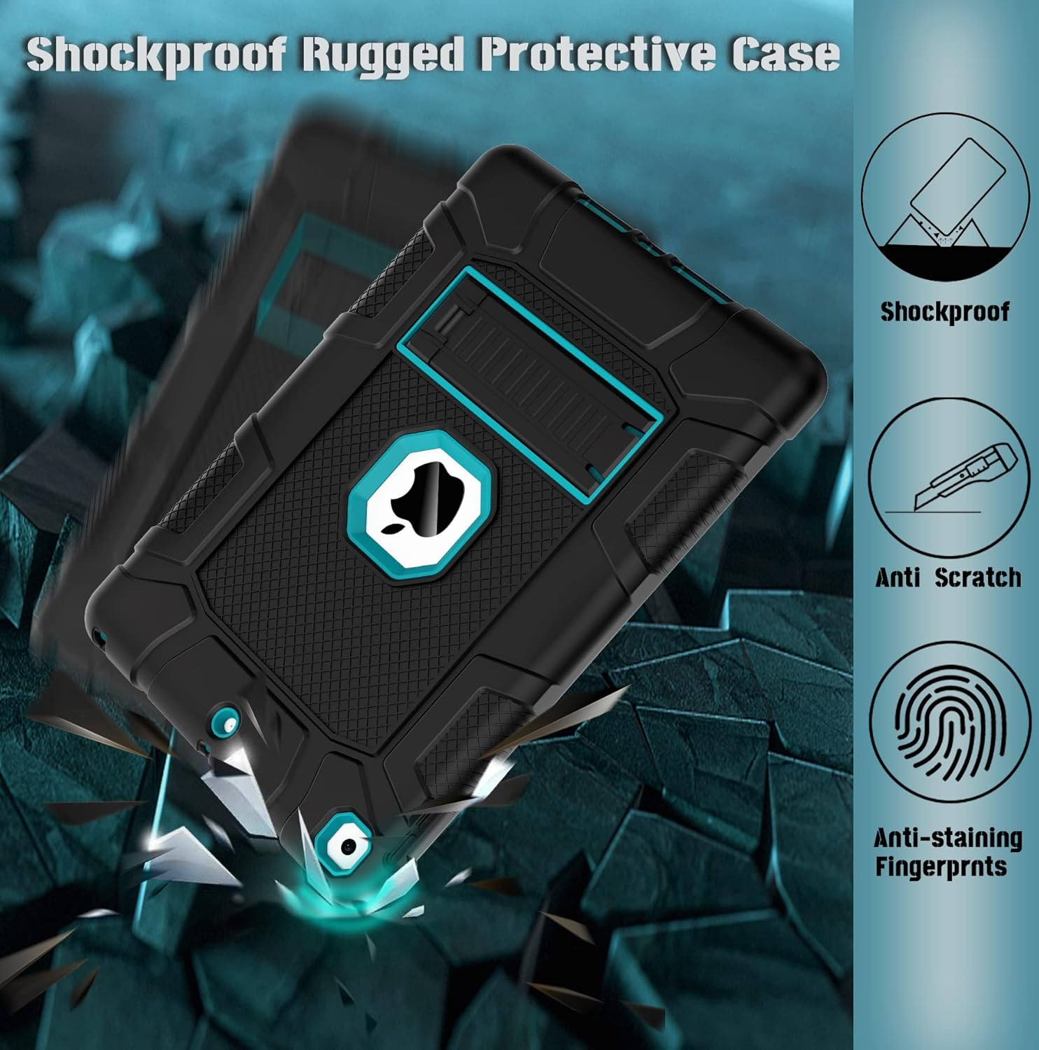 Rantice iPad 9th Generation Case, iPad 8th Generation Case, iPad 7th Generation Case, Hybrid Shockproof Rugged Drop Protection Cover with Kickstand for iPad 10.2'' 2021/2020/2019 (Black + Dark Blue)
