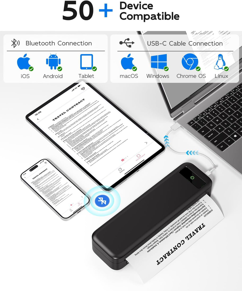 Portable Printers Wireless for Travel, Bluetooth Inkless Thermal Printer Support 8.5" X 11" US Letter, Mobile Printer for Phone Laptop, with Case and 4 Rolls Thermal Paper Kit, for Home Office Receipt