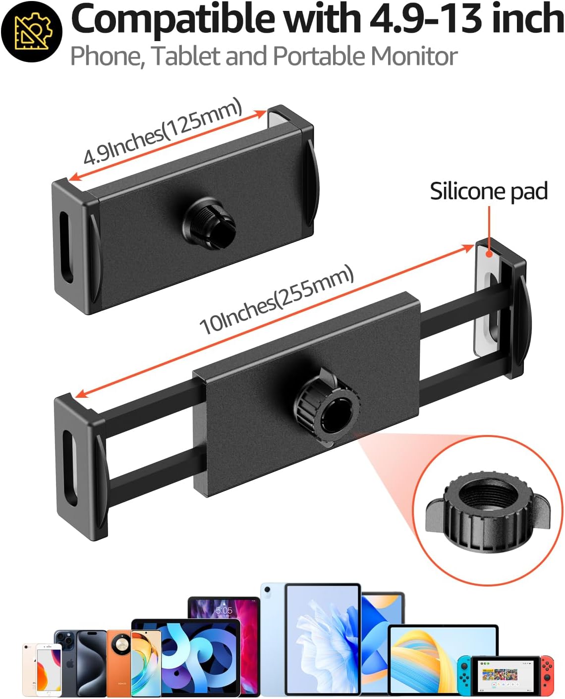 Urmust Tablet Holder Mount with Extendable Arm, Multi-Node Adjustable for 4.7-13" iPad Pro, Air, Galaxy Tab, Kindle Fire, Switch - Universal Tablet Stand for Bed, Desk & Work