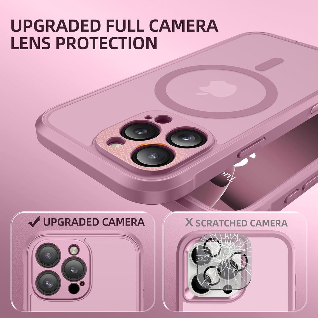 BERFY Magnetic for iPhone 16 Pro Max Case, Compatible with MagSafe, [Built-in 9H Tempered Glass Screen Protector & Camera Protection] Full Body Matte Phone case for 16 Pro Max, Palevioletred