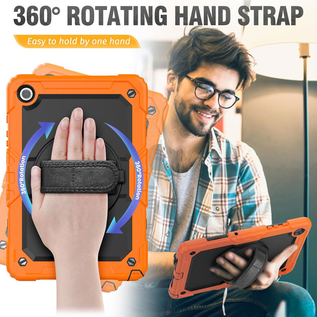 HXCASEAC Case for Samsung Galaxy Tab A8 10.5 inch, Protective with Screen Protector/Hand Strap/Pen Holder, Sturdy Shockproof A8 Tablet Case 2022 SM-X200/X205/X20 - Orange