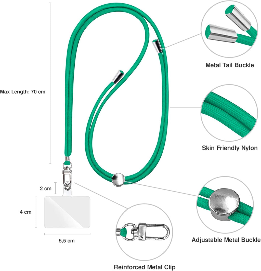 Cell Phone Lanyard [Green] - Comfortable Universal Smartphone Lanyard - Easy to Use Neck Phone Holder [Clear Patch] - Adjustable Length Phone Strap Crossbody - Fits All Mobile Phones