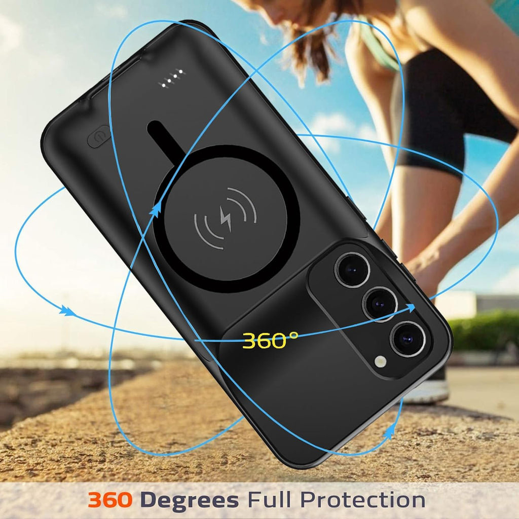 Battery Case for Galaxy S23, [10000mAh] Slim Portable Protective Fast Charging Case Backup Power Bank Battery Case Compatible with Galaxy S23-6.1 inch-Black